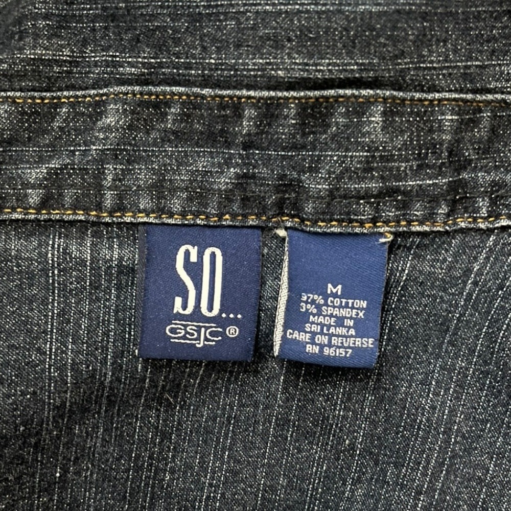 SO GSJC Women's Dark Wash Denim Jacket With Stress Medium | EUC - Picture 7 of 7
